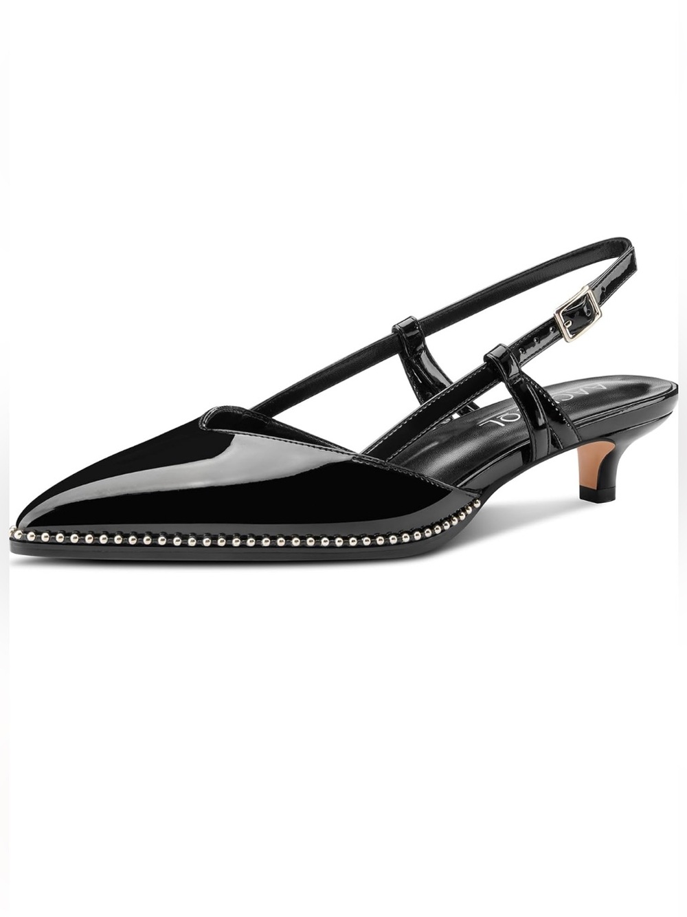 Aachcol Womens Pointed Toe Slingback Heels. Kitten heel height Black, size 7.5.